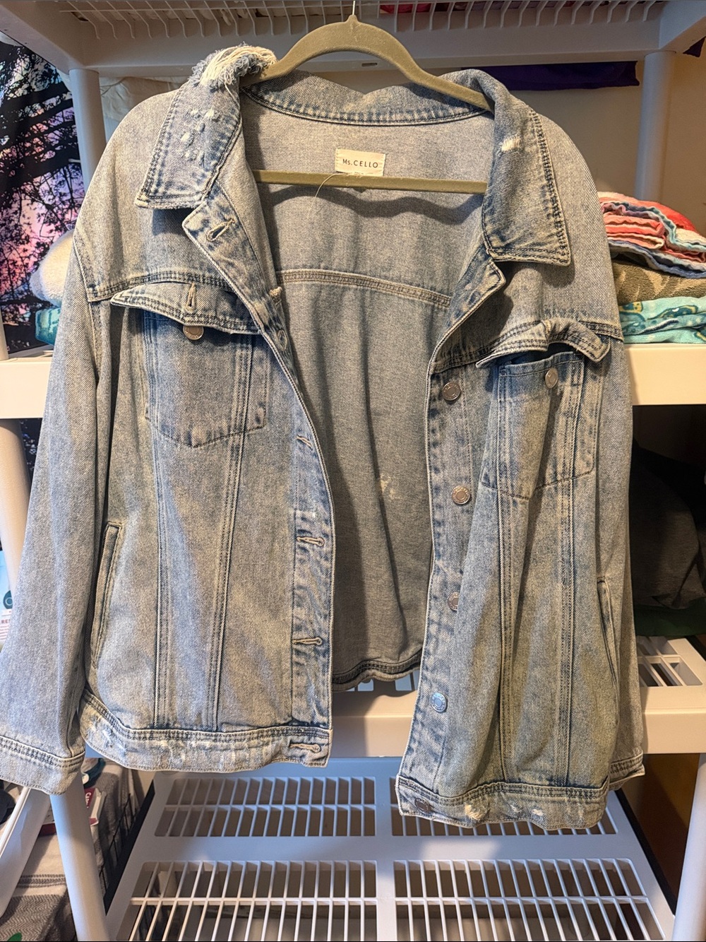 Cello Women's Light Wash Distressed Denim Jacket - Blue